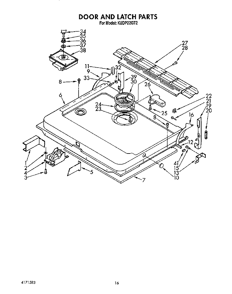 DOOR AND LATCH Diagram and Parts List for KUDP22GT2  KitchenAid Dishwasher