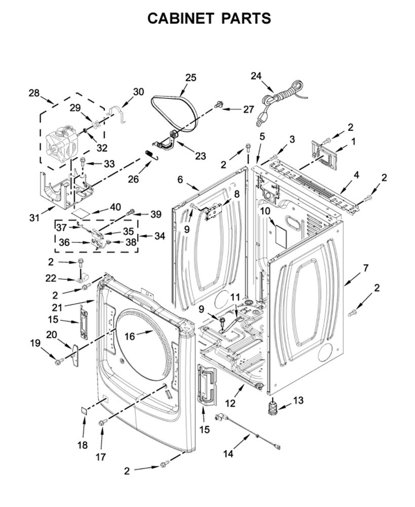 Cabinet Parts Diagram and Parts List for WGD560LHW0  Whirlpool Dryer