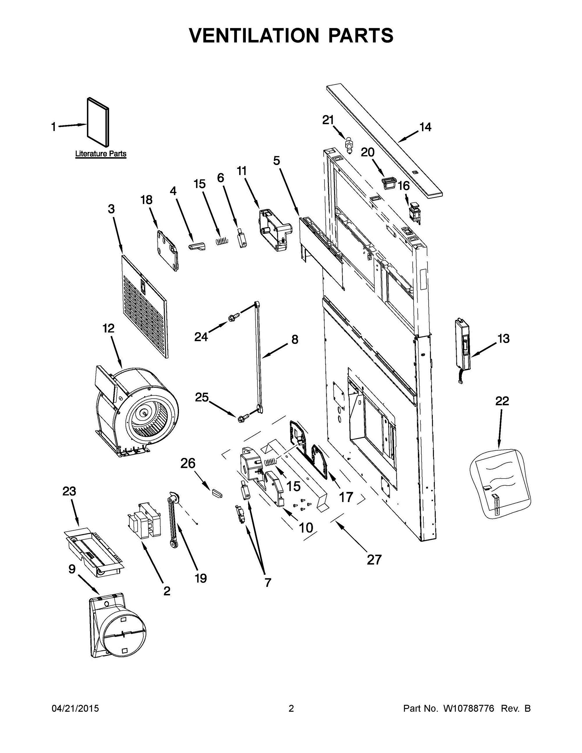 02 - VENTILATION PARTS Diagram and Parts List for UXD8630DYS1  Whirlpool Range Hood