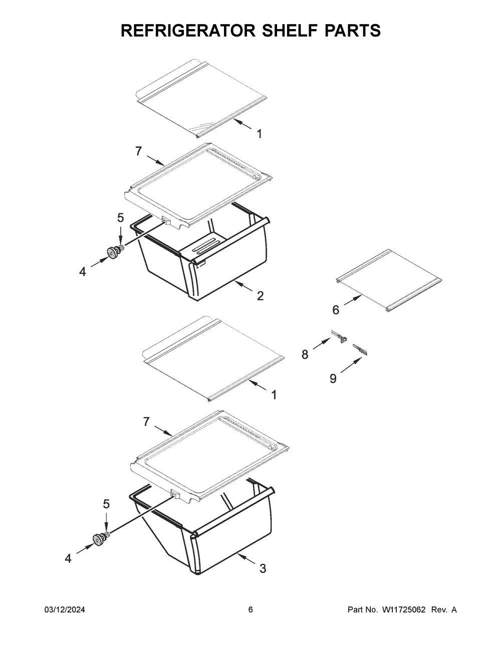 Refrigerator Shelf Parts Diagram and Parts List for WRS315SDHZ0C  Whirlpool Refrigerator