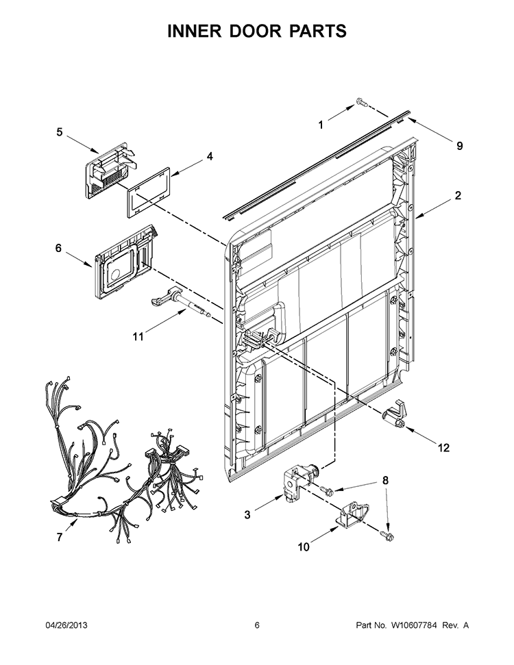 INNER DOOR PARTS Diagram and Parts List for WDF111PABW1  Whirlpool Dishwasher