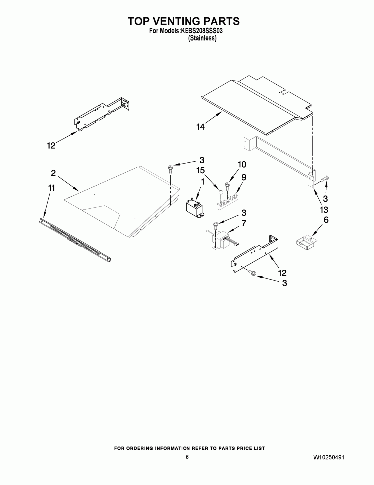 TOP VENTING PARTS Diagram and Parts List for KEBS208SSS03  KitchenAid Wall Oven