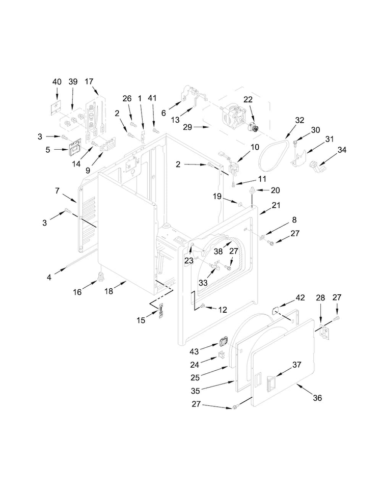 Cabinet Parts Diagram and Parts List for 11060222511  Kenmore Dryer