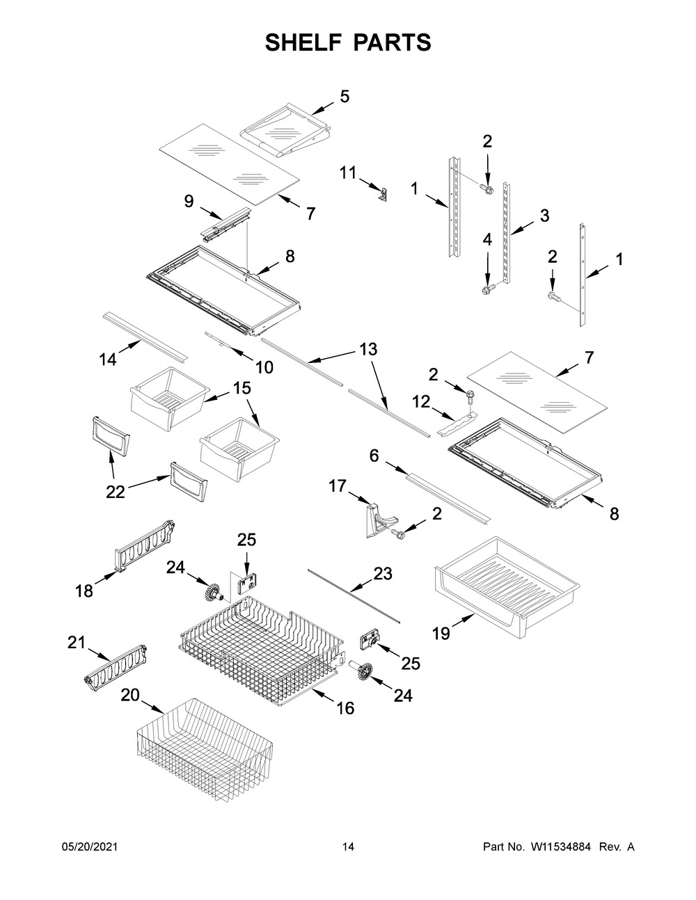 Shelf Parts Diagram and Parts List for MBR1957FEZ06  Whirlpool Refrigerator