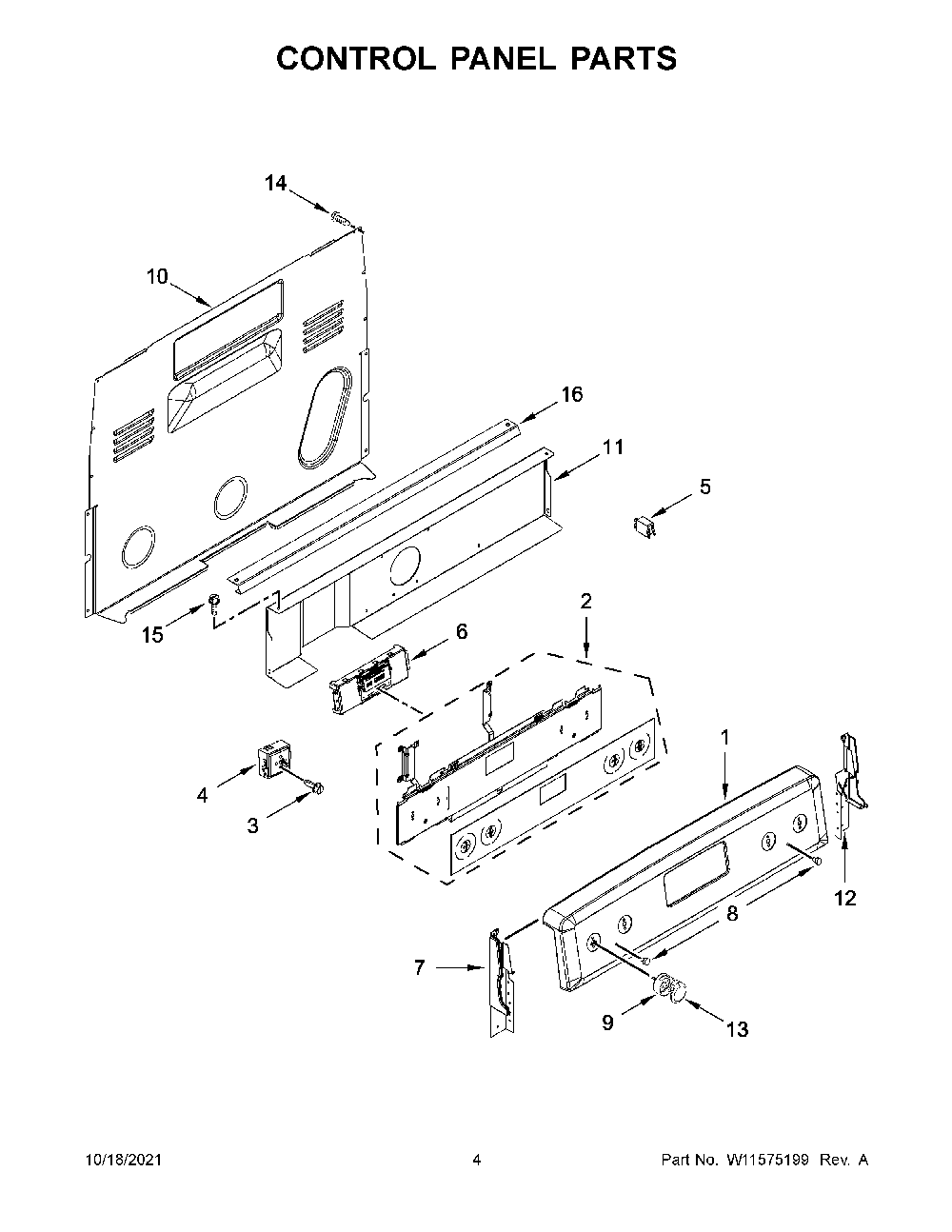 Control Panel Parts Diagram and Parts List for YKFEG500EWH5  KitchenAid Range
