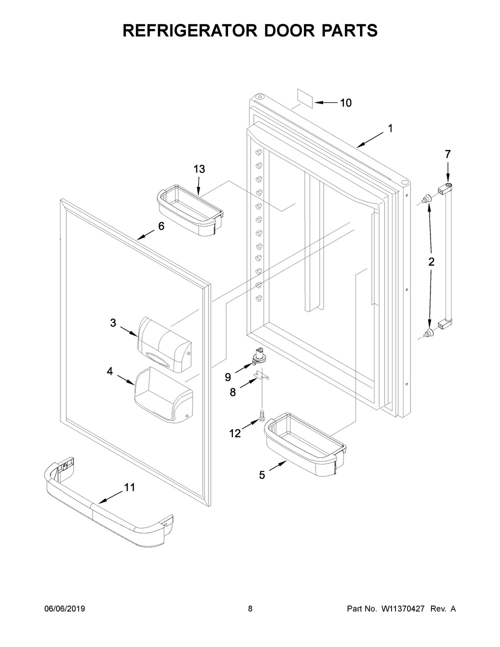 Refrigerator Door Parts Diagram and Parts List for KRBL109ESS01  Whirlpool Refrigerator