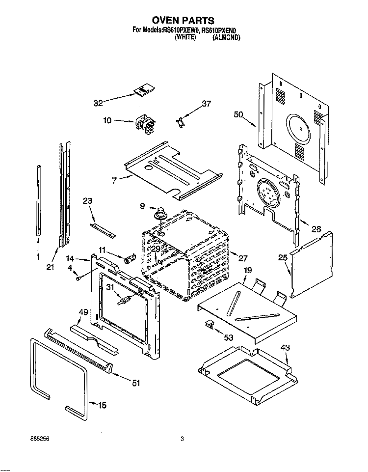 OVEN Diagram and Parts List for RS610PXEN0  Whirlpool Range