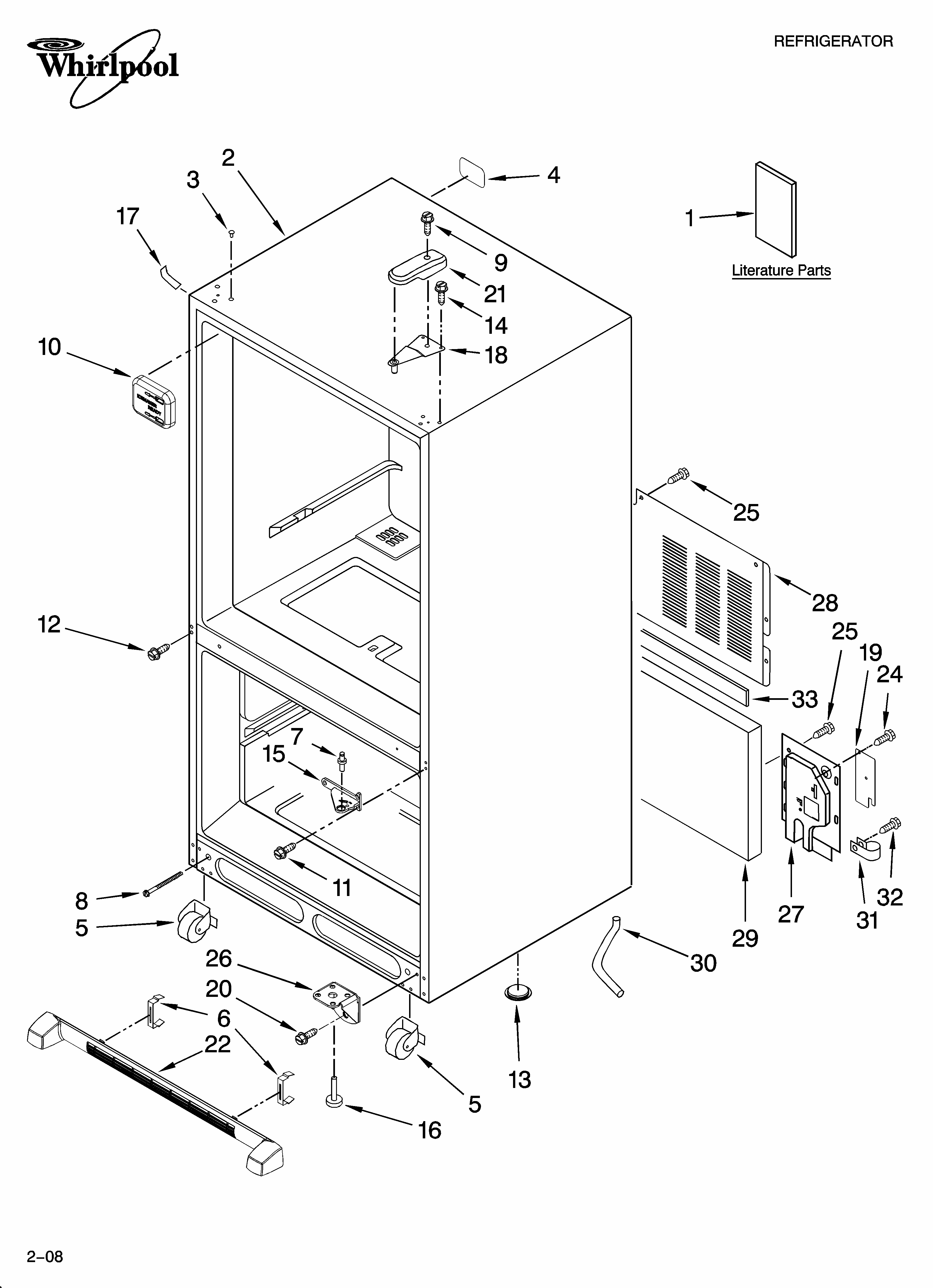 Cabinet Parts Diagram and Parts List for GB9SHDXPB12  Whirlpool Refrigerator