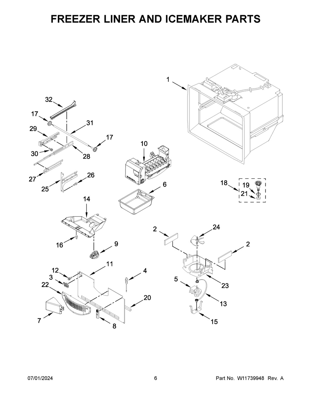 04 - Freezer Liner And Icemaker Parts Diagram and Parts List for KRFF305EBS08  Whirlpool Refrigerator