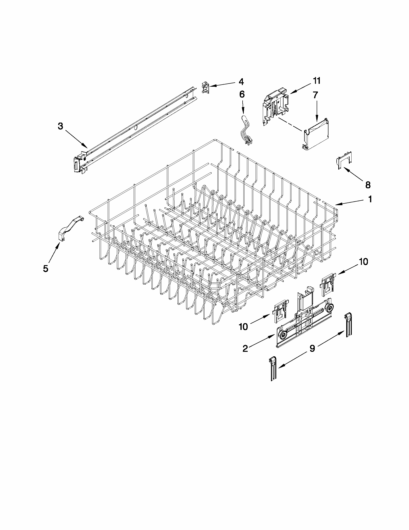 Upper Rack And Track Parts Diagram and Parts List for 66513043K110  Kenmore Dishwasher