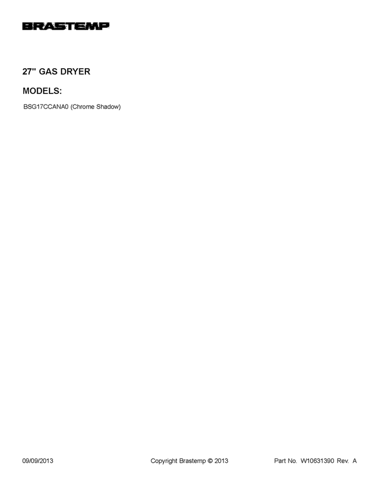 Cover Sheet Diagram and Parts List for BSG17CCANA0  Whirlpool Dryer