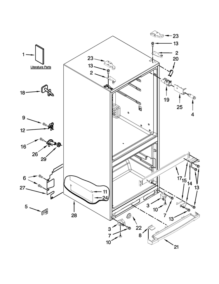 Cabinet Parts Diagram and Parts List for WRF560SMYE01  Whirlpool Refrigerator