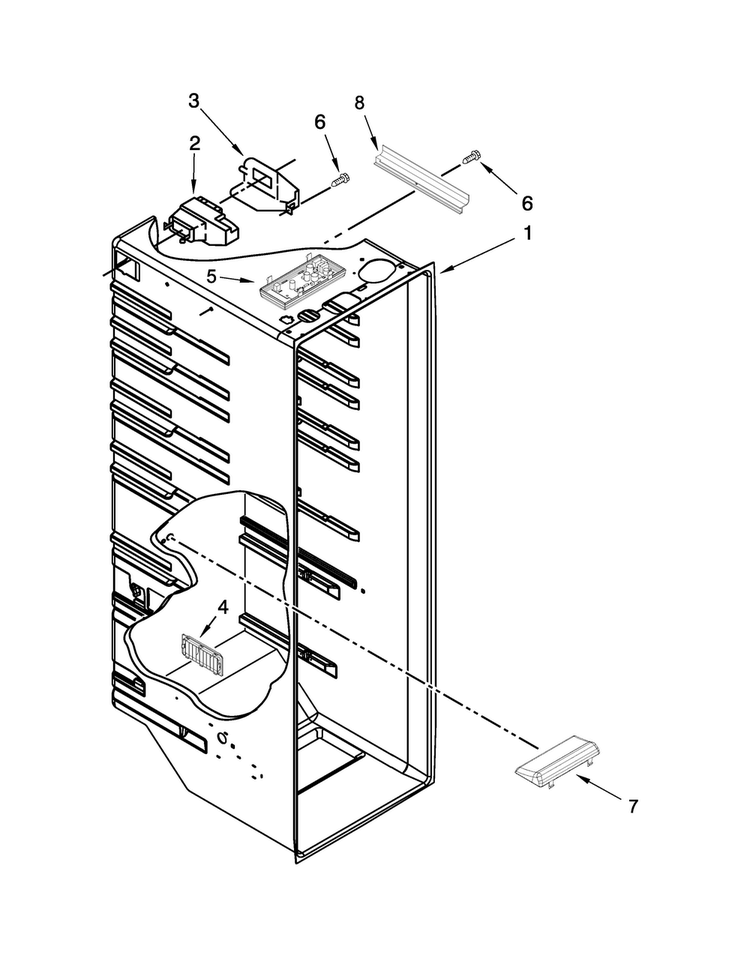 Refrigerator Liner Parts Diagram and Parts List for 5WRS25KNBW02  Whirlpool Refrigerator