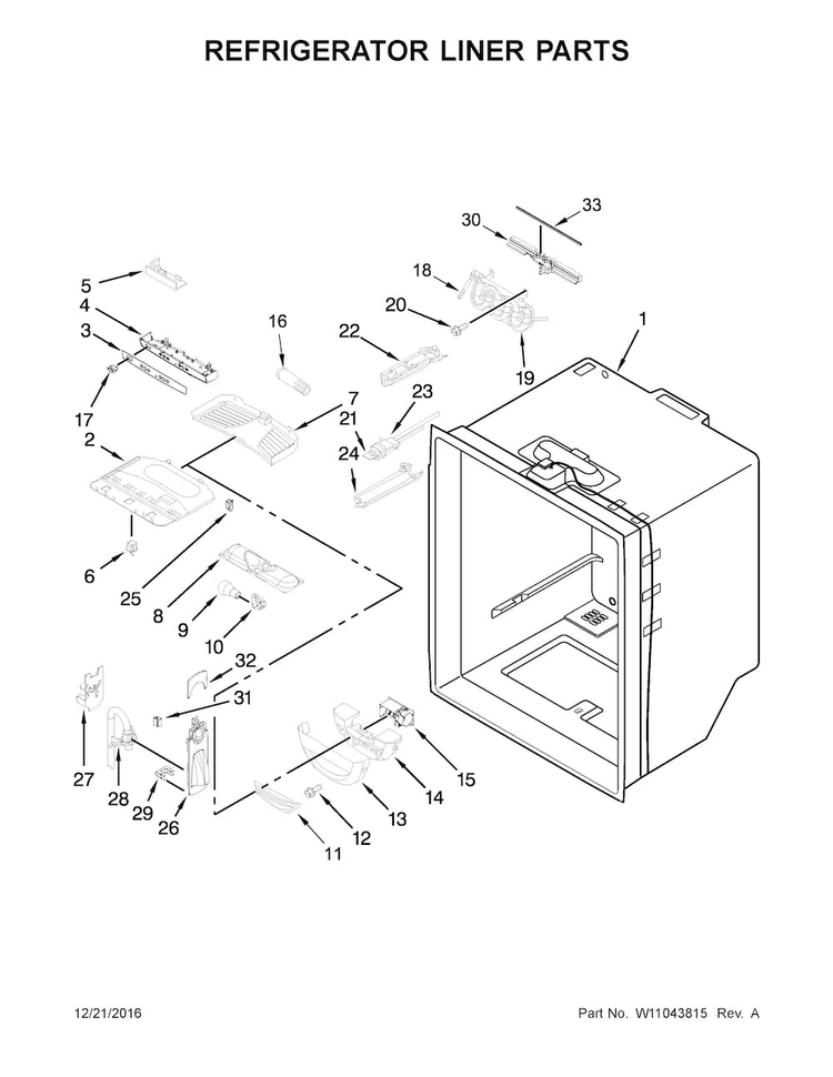 Refrigerator Liner Parts Diagram and Parts List for WRF535SWHV00  Whirlpool Refrigerator