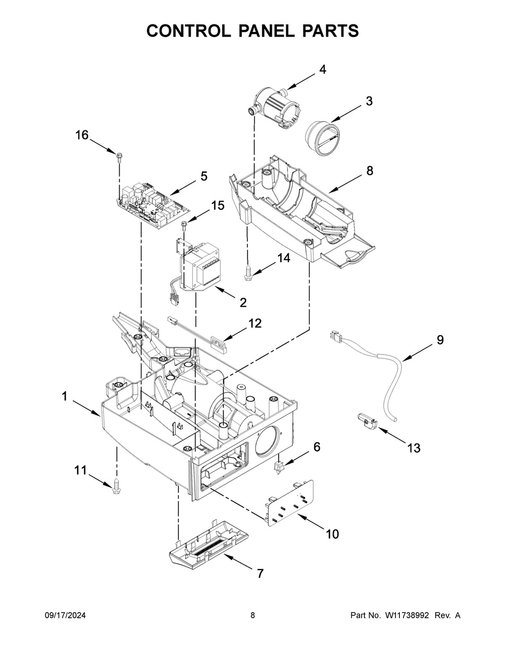 05 - Control Panel Parts Diagram and Parts List for WUI75X15HB02  Whirlpool Ice Maker
