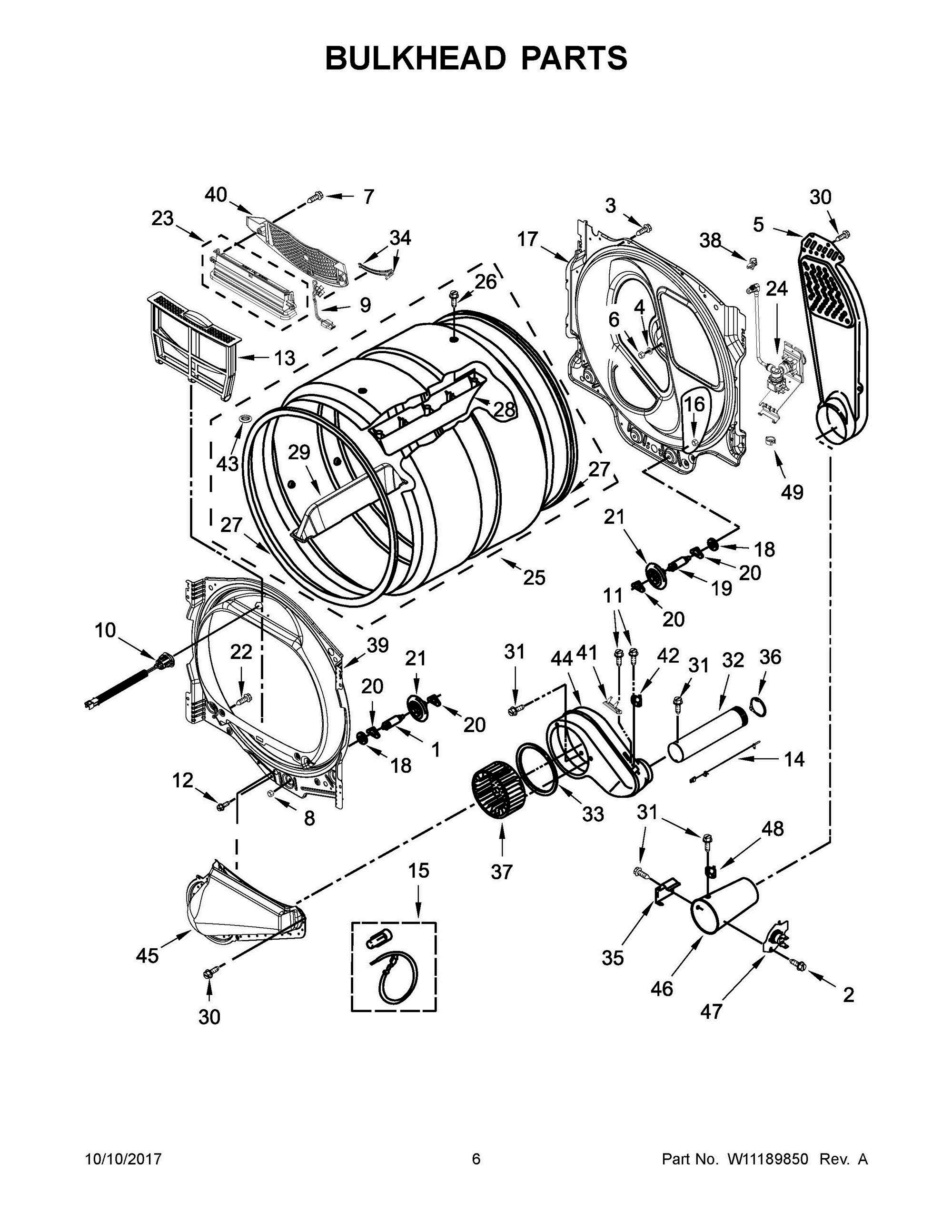04 - BULKHEAD PARTS Diagram and Parts List for MGDB855DW4  Whirlpool Dryer