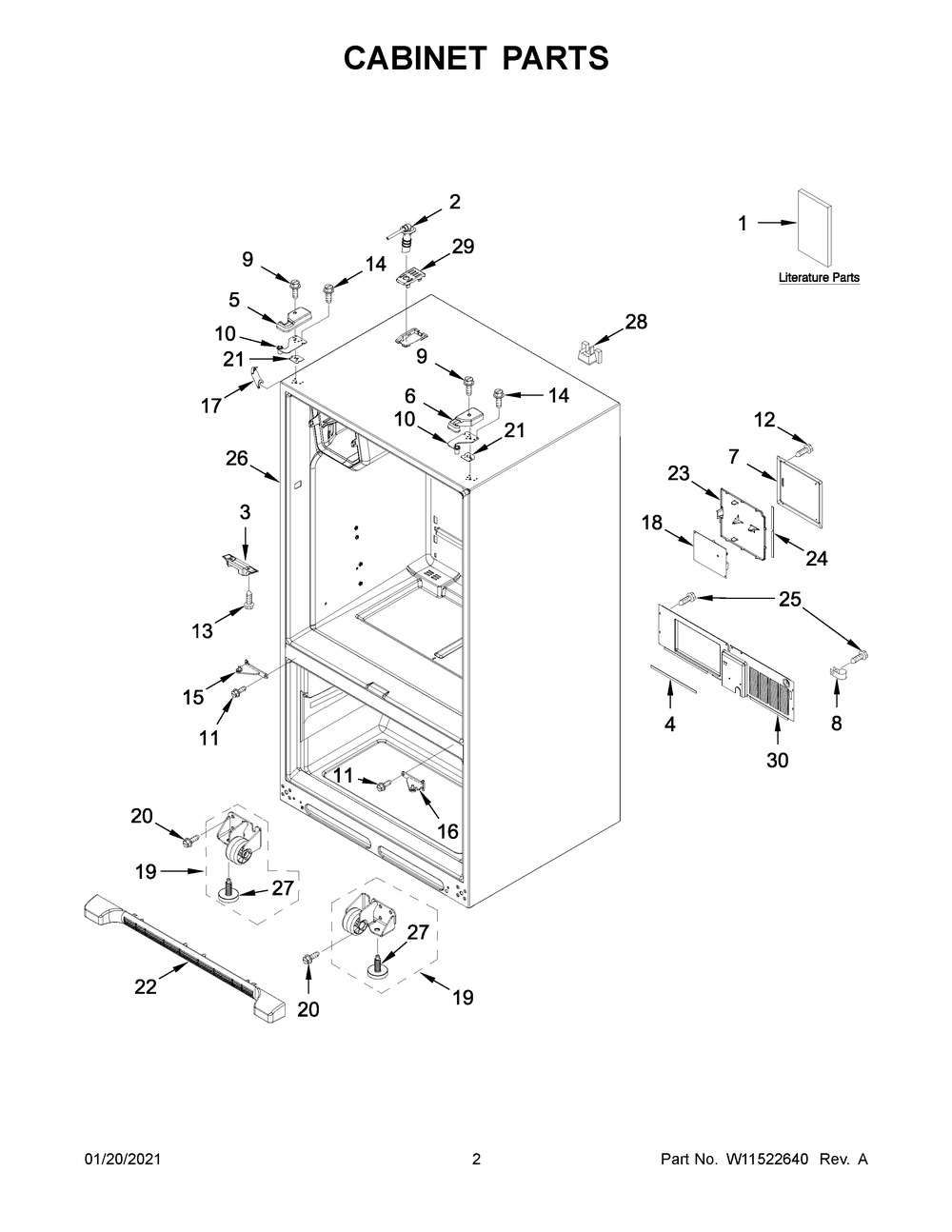 Cabinet Parts Diagram and Parts List for WRF550CDHZ04  Whirlpool Refrigerator