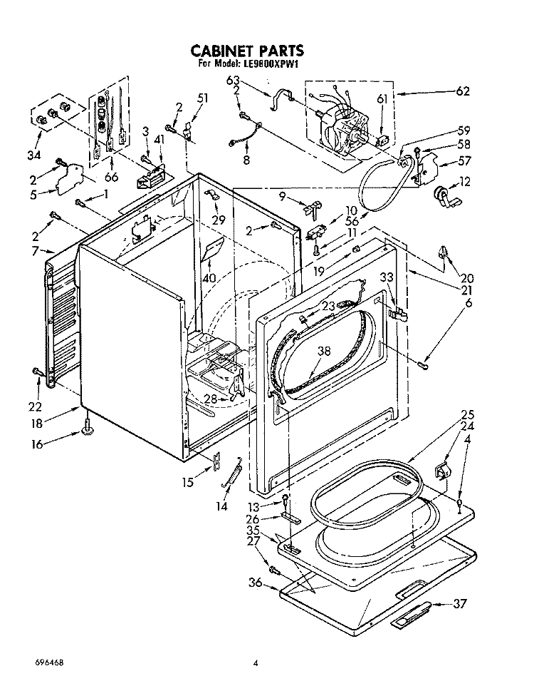 CABINET Diagram and Parts List for LE9800XPN1  Whirlpool Dryer