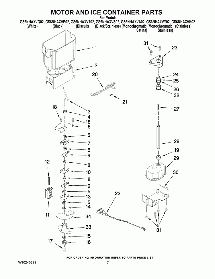 MOTOR AND ICE CONTAINER PARTS Diagram and Parts List for GS6NHAXVS02  Whirlpool Refrigerator