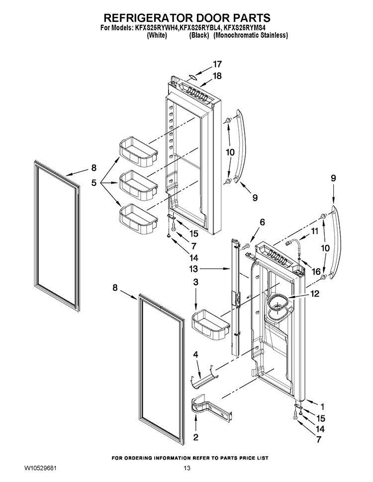 REFRIGERATOR DOOR PARTS Diagram and Parts List for KFXS25RYWH4  KitchenAid Refrigerator
