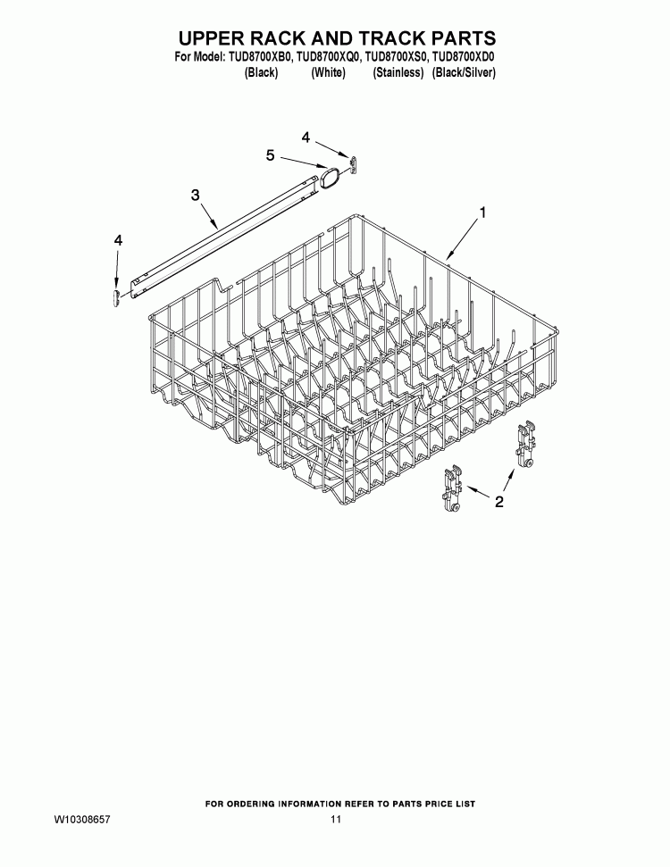 UPPER RACK AND TRACK PARTS Diagram and Parts List for TUD8700XQ0  Estate Dishwasher