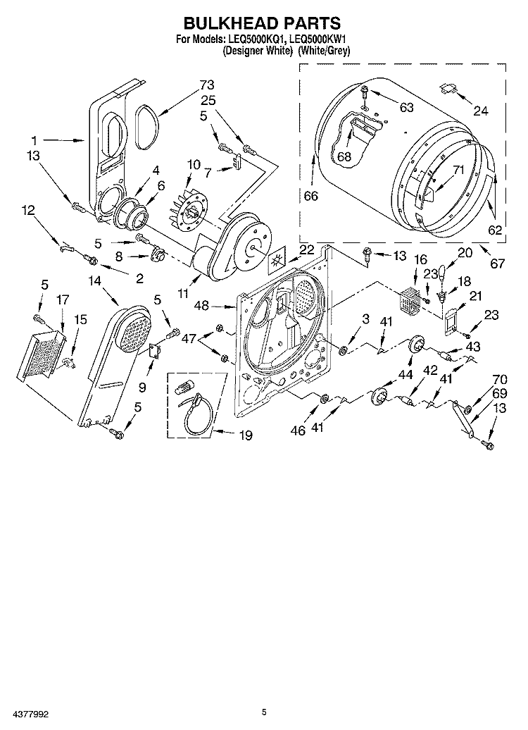 BULKHEAD PARTS Diagram and Parts List for LEQ5000KQ1  Whirlpool Dryer