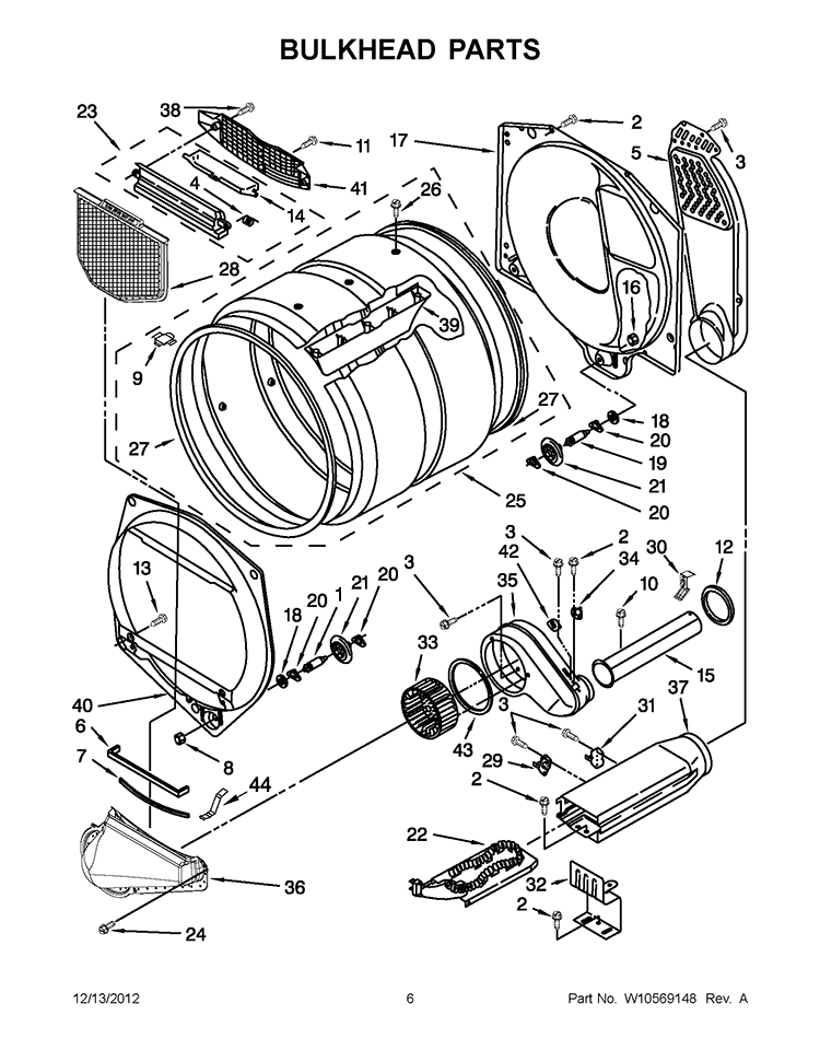 BULKHEAD PARTS Diagram and Parts List for 3LWED4800YQ1  Whirlpool Dryer