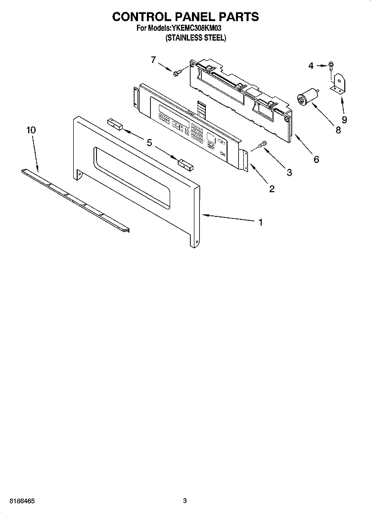 CONTROL PANEL PARTS Diagram and Parts List for YKEMC308KM03  KitchenAid Microwave Oven Combo
