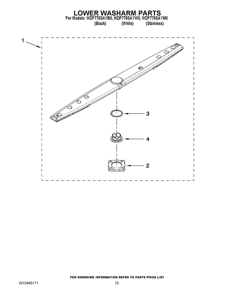 LOWER WASHARM PARTS Diagram and Parts List for WDF775SAYW0  Whirlpool Dishwasher
