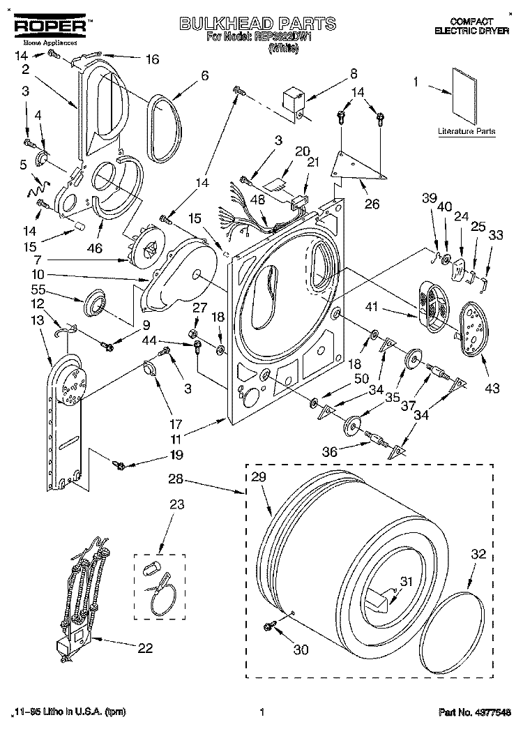 SECTION Diagram and Parts List for REP3822DW1  Roper Dryer