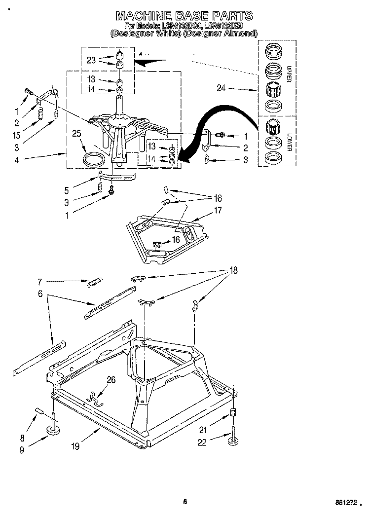MACHINE BASE Diagram and Parts List for LSR6132DZ0  Whirlpool Washer