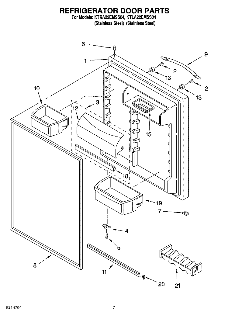 REFRIGERATOR DOOR PARTS Diagram and Parts List for KTRA22EMSS04  KitchenAid Refrigerator