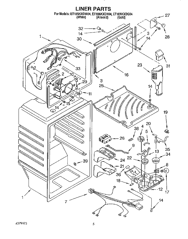 LINER Diagram and Parts List for ET18NKXDG04  Whirlpool Refrigerator