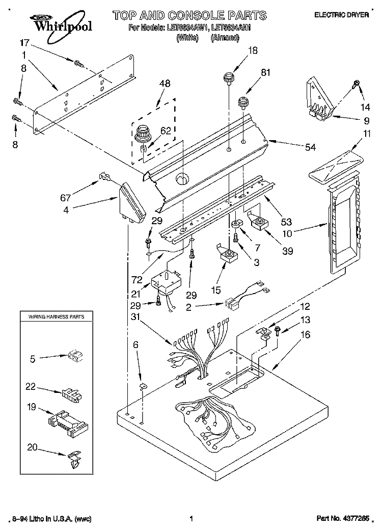 SECTION Diagram and Parts List for LET6634AN1  Whirlpool Dryer