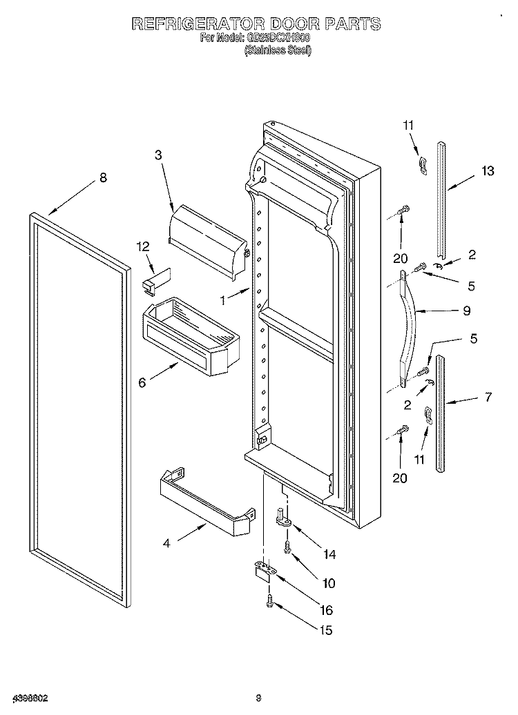 REFRIGERATOR DOOR Diagram and Parts List for GD25DCXHS00  Whirlpool Refrigerator