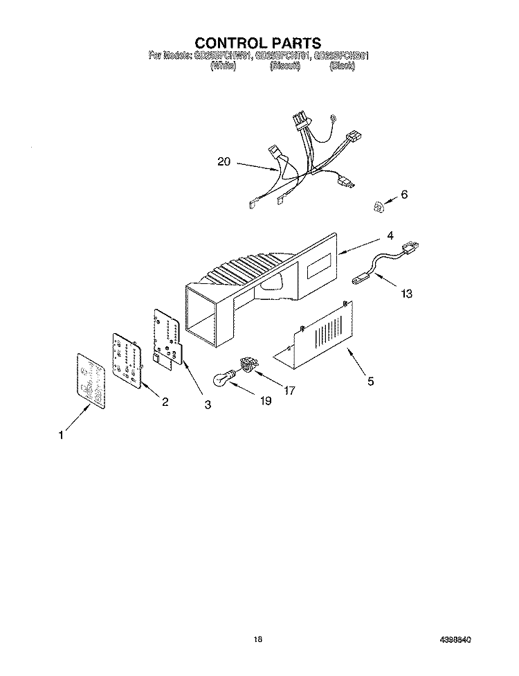 CONTROL Diagram and Parts List for GD25BFCHT01  Whirlpool Refrigerator