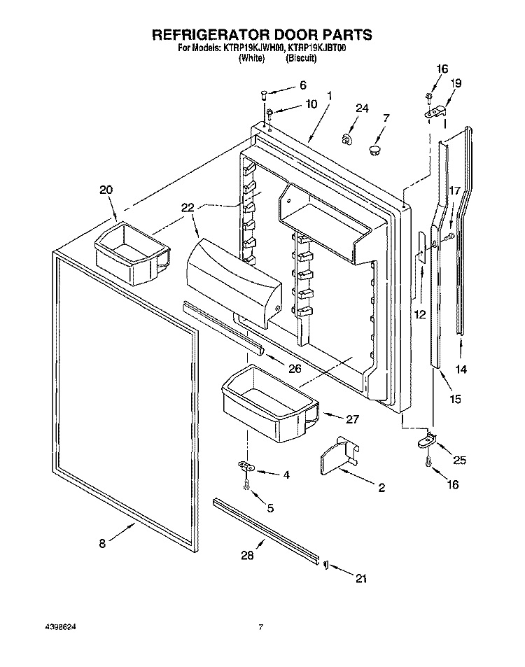 REFRIGERATOR DOOR Diagram and Parts List for KTRP19KJBT00  KitchenAid Refrigerator