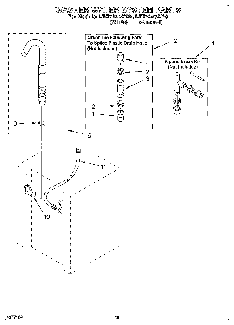 WASHER WATER SYSTEM Diagram and Parts List for LTE7245AN0  Whirlpool Washer Dryer Combo
