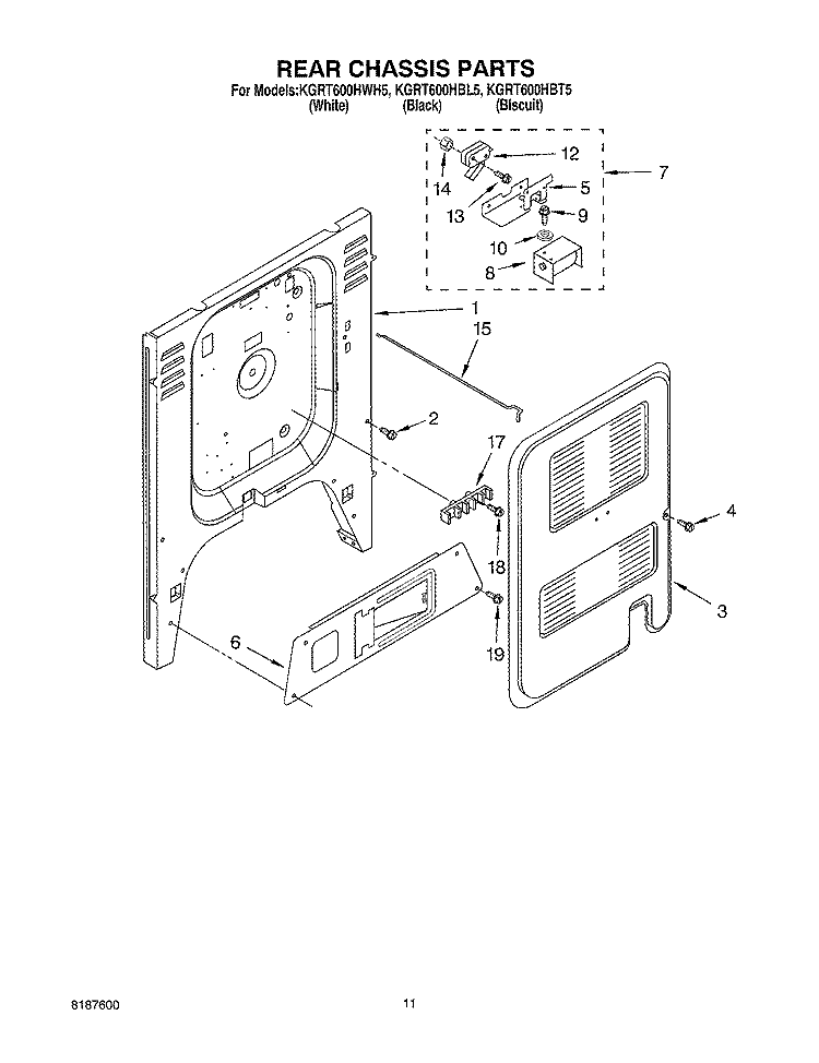 REAR CHASSIS, OPTIONAL Diagram and Parts List for KGRT600HBT5  KitchenAid Range