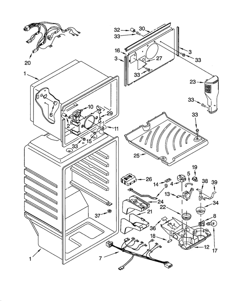 Liner Diagram and Parts List for ET22RKXGW02  Whirlpool Refrigerator