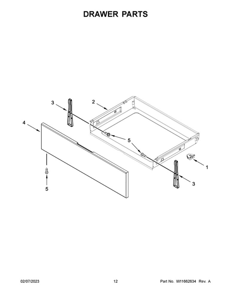 Drawer Parts Diagram and Parts List for WFG550S0HV3  Whirlpool Range