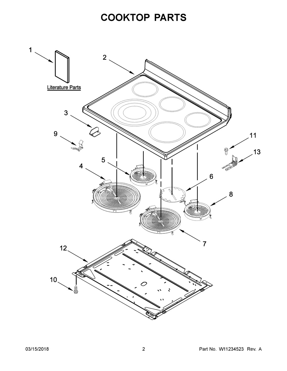 Cooktop Parts Diagram and Parts List for WFE770H0FZ2  Whirlpool Range