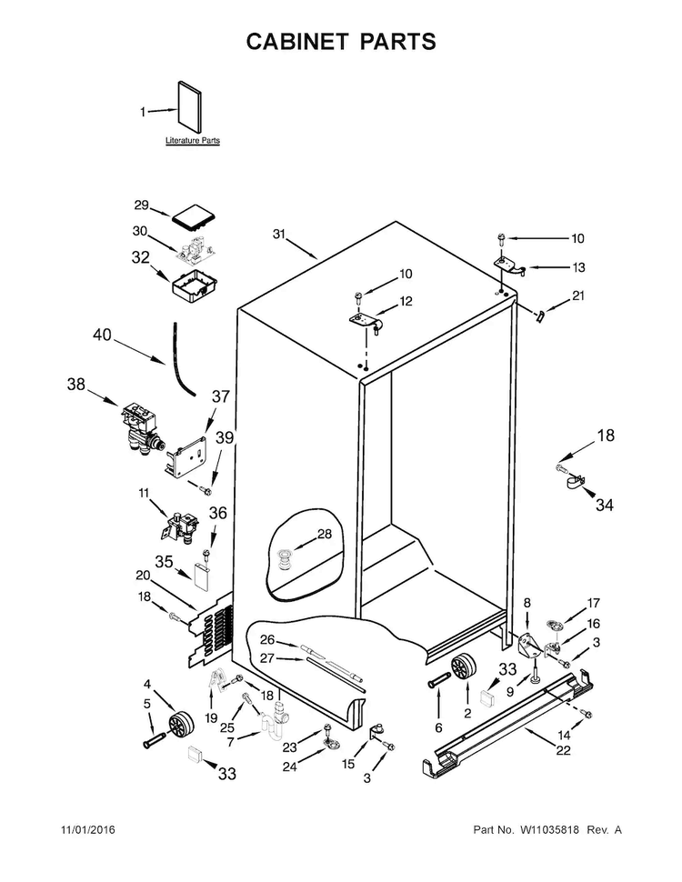 Cabinet Parts Diagram and Parts List for 10651135610  Kenmore Refrigerator