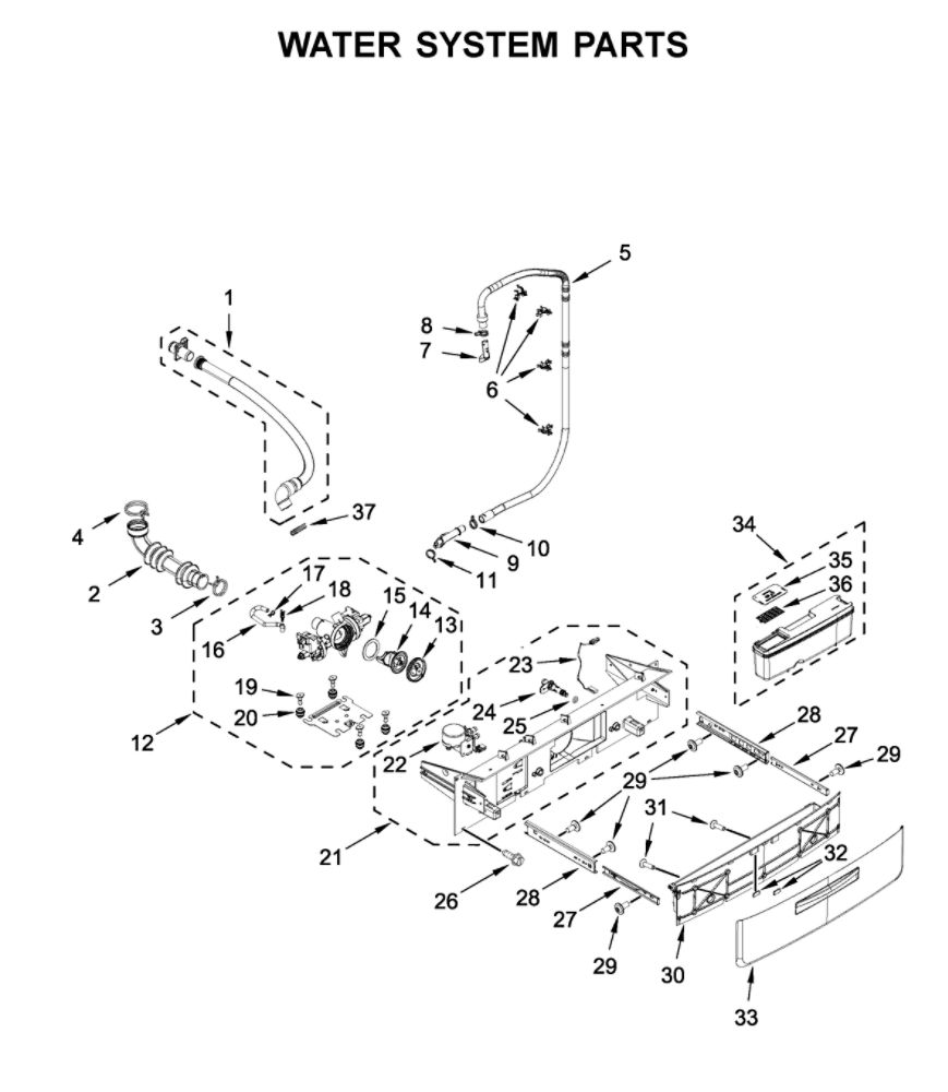 Water System Parts Diagram and Parts List for 8TWFW8620HW1  Whirlpool Washer