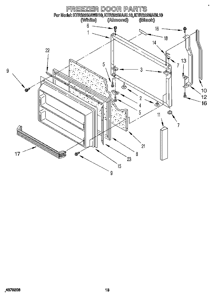 FREEZER DOOR Diagram and Parts List for KTRS22MABL10  KitchenAid Refrigerator