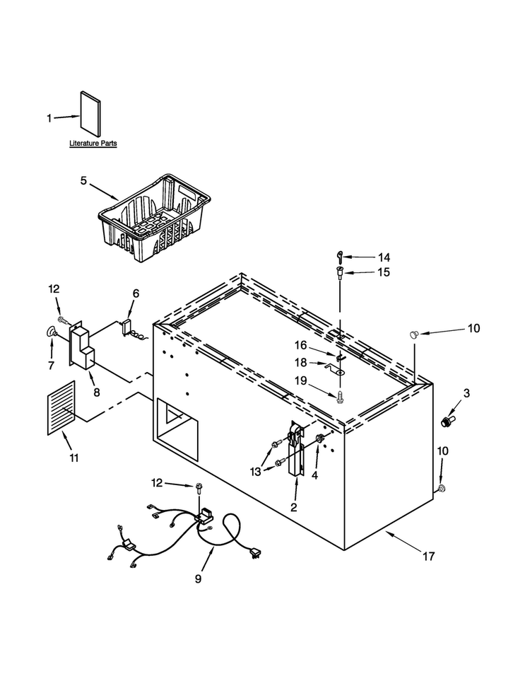 Cabinet Parts Diagram and Parts List for WC15001Q00  Whirlpool Freezer