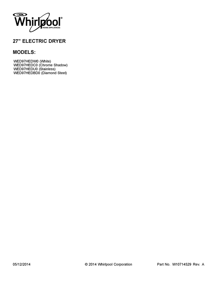 Cover  Sheet Diagram and Parts List for WED97HEDW0  Whirlpool Dryer