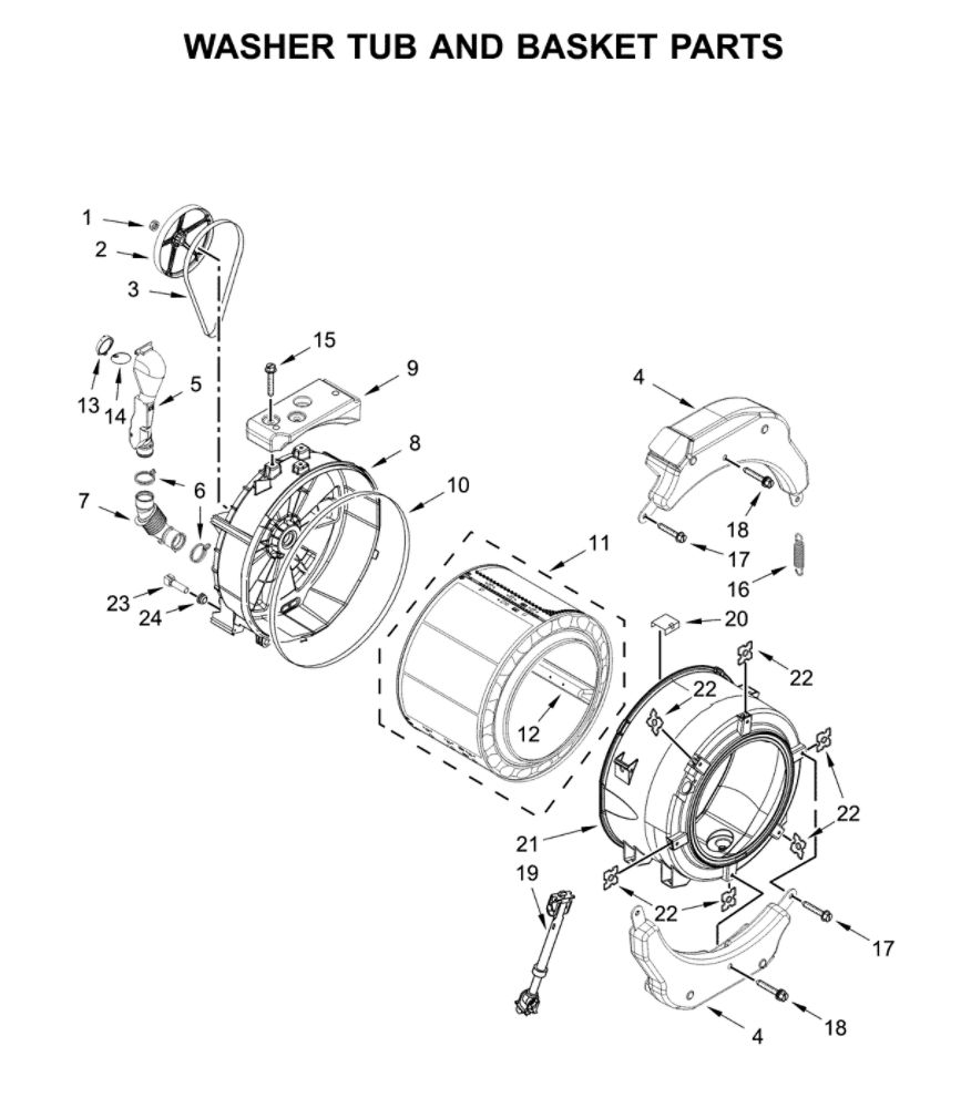 Washer Tub And Basket Parts Diagram and Parts List for CGT9100GQ0  Whirlpool Washer Dryer Combo
