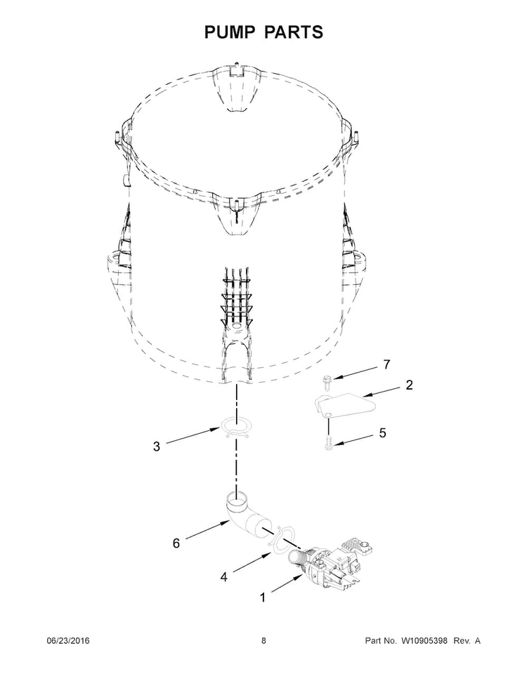 Pump Parts Diagram and Parts List for 11028132411  Kenmore Washer