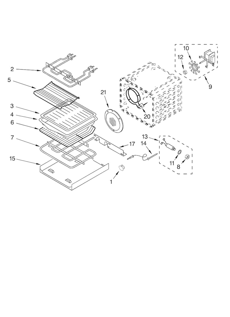 Internal Oven Parts Diagram and Parts List for KEBC208KSS01  KitchenAid Wall Oven